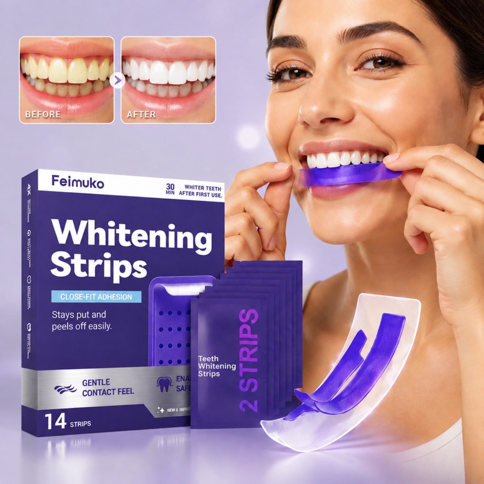 Teeth Whitening Bleaching Kit - 7개 프리미엄 퍼플 화이트닝 스트립 전문