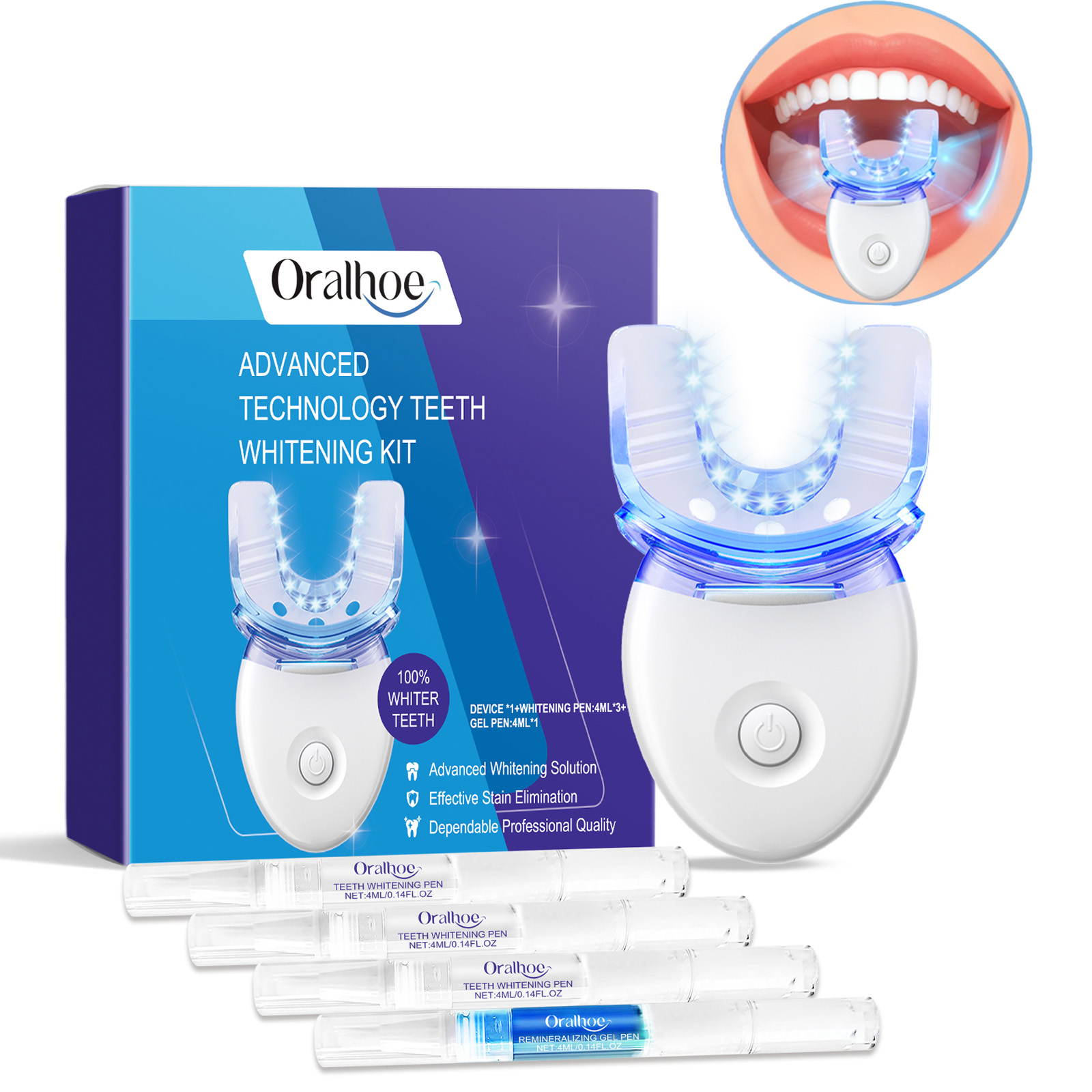 전문 치아 미백 LED 라이트 키트 (4배 미백 젤 포 - Teeth Whitening Q&M 리뷰 및 가격